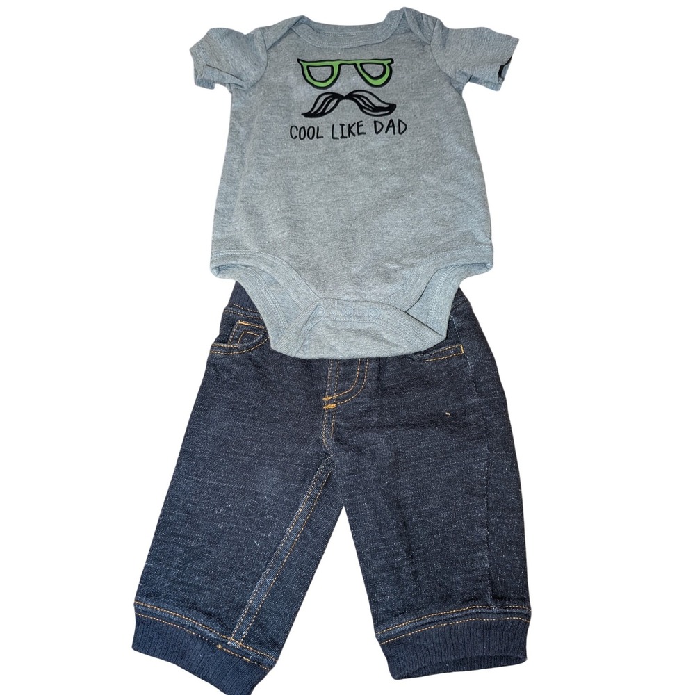 Carter's Baby Boy Cool Like Dad Gray Bodysuit and Denim Pants Outfit Set 3M